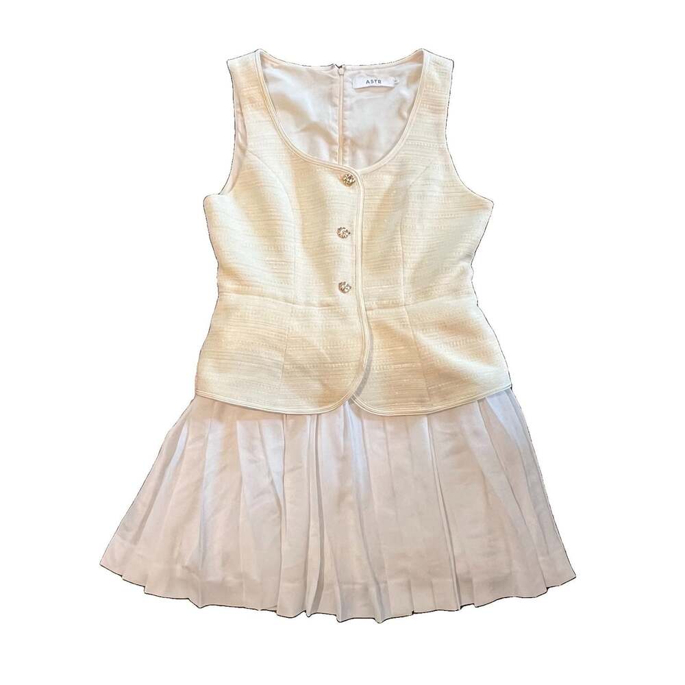 ASTR The Label Sheridan Tweed Vest Mixed Media Mini Dress Sz Large Yellow White